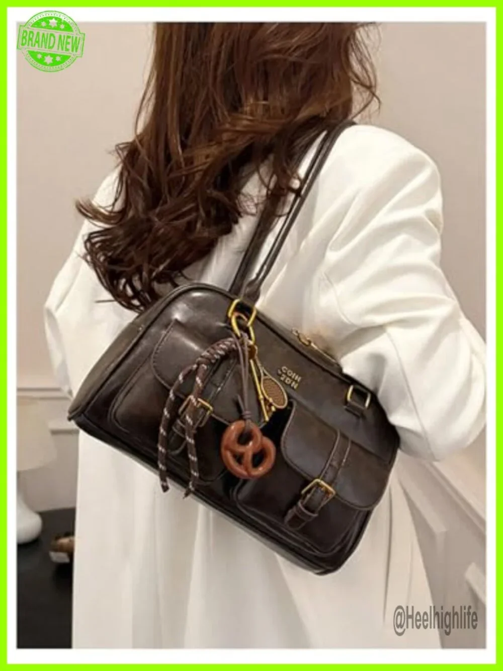 PU Leather Hobo Shoulder Bag Multi-Pocket Tote with Zipper
